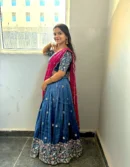 Embroidered Magenta Silk Half Saree with Voni